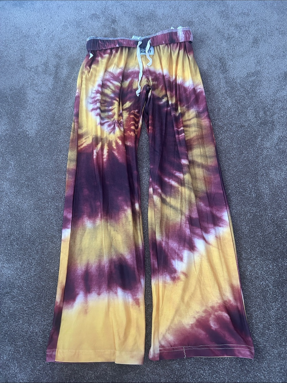 Tie-Dye Wide Leg Lounge Pants - Yellow & Maroon
